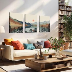 Framed Mountain Canvas Wall Art Set of 3, Boho Watercolor Poster Prints Paint…