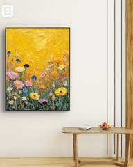 Abstract Floral Oil Painting Canvas Wall Art Yellow Textured Flowers 8»*12»