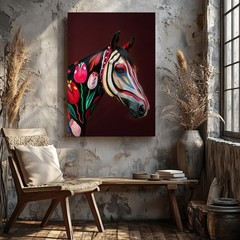 Vibrant Floral Zebra Canvas Wall Art Animal Wildlife Home Decor Painting Print
