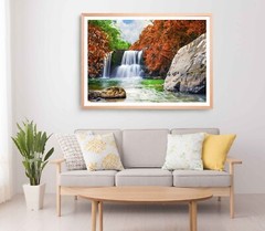 Waterfall Print, Wall Art, Autumn Jungle Framed Waterfall Wall Art, Nature