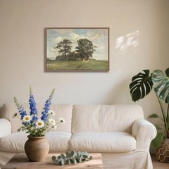 Framed Vintage Oak Canvas Wall Art Rustic Farmhouse Countryside Tree Painting…
