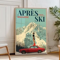 Modern Skiing After Magazine Cover Art Print Mountain Car Travel Wall Decor