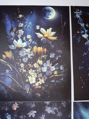 Night Sky Plant Flower Butterfly Painting Wall Art Prints Canvas Poster 8×10 In