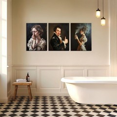 Funny Bathroom Wall Art Set of 3 Canvas Prints Black Retro Vintage Waterproof…