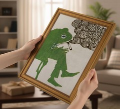 Vintage Gold Framed – Smoking Frog Canvas Wall Art,Japanese Ukiyo-Style Pictu…