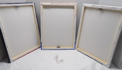 Art Wall Decor Blue White Abstract 3 Piece Canvas Office Size 16″ X 12″ NEW