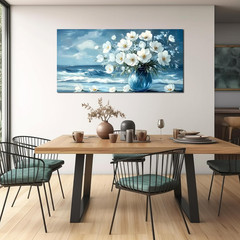 Blue and White Flower Canvas Wall Art for Living Room and Bedroom, 48×24 Inches