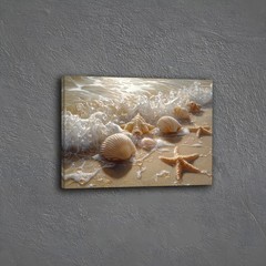 Beach Seashell Starfish Soft Wave Framed Canvas, Bright Tropical Coastal Wall