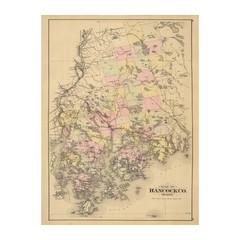 Old Map of Hancock County, ME 1885 – Vintage Maine Art