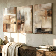 3 Pieces Abstract Neutral Large Wall Art Canvas Set for Living Room Set Of 3