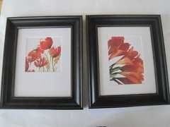 Hobby Lobby Red Flower Prints Framed Black Frame Pair White Mat 11″ x 13″