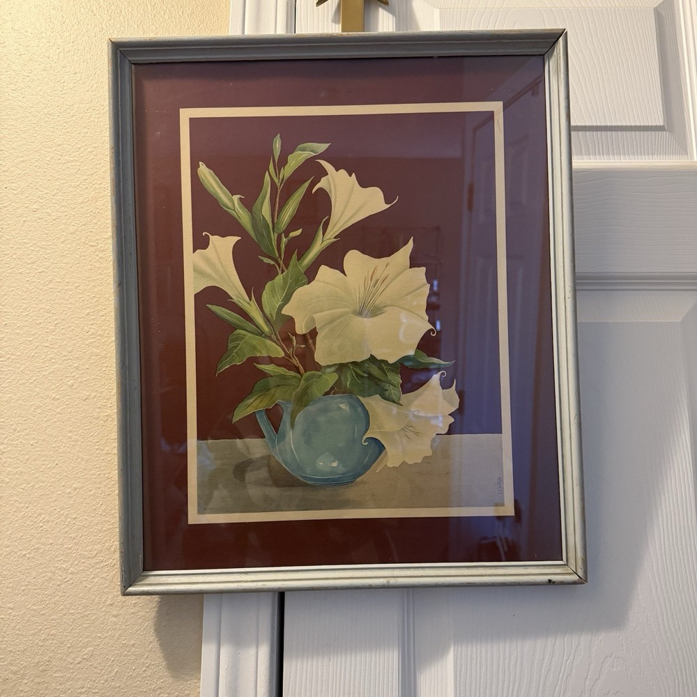 VTG MCM 1930’s/40’s GOES By M. Ash White Ikebana Flowers Litho Prints 17″ x 14″