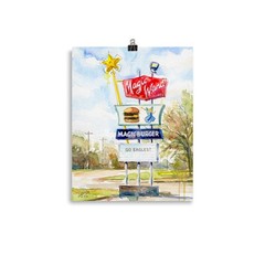 Magic Wand Diner Watercolor Painting Print: 1950s Americana Art Indiana Drive In