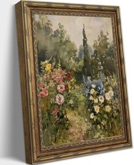Retro gold framed wall art Natural landscape, green plants, wildflowers Paint…