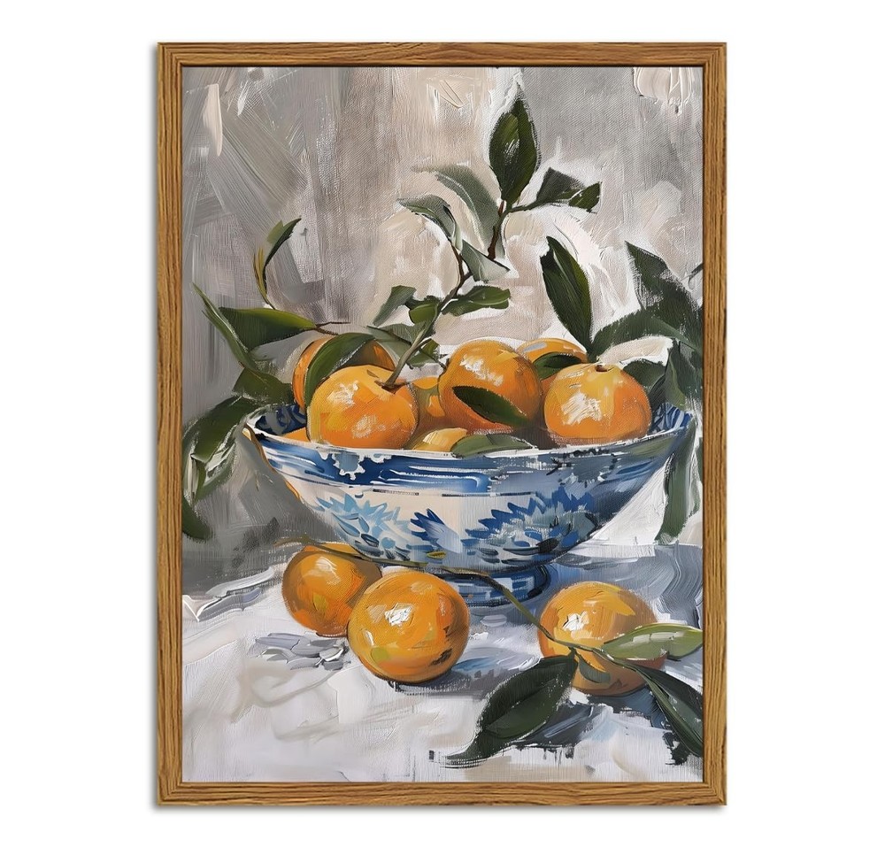 Framed Vintage Oranges Canvas Wall Art, Kitchen Pictures Wall Decor, Rustic F…