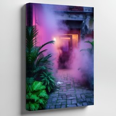 Mysterious Urban Scene At Twilight, Featuring A Dimly Lit Wall Art Canvas Print