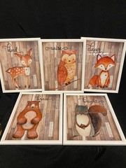 Nursery Decor Woodland Animal Pictures Playroom Framed Posters Set of 5