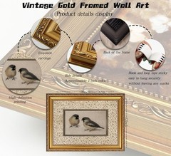 Vintage Gold Framed Double Mat Bird Wall Art – 12x16in Floral Linen Canvas Pr…