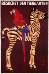 BESUCHET DEN TIERGARTEN PARROT ZEBRA VISIT THE ZOO GERMANY VINTAGE POSTER REPRO