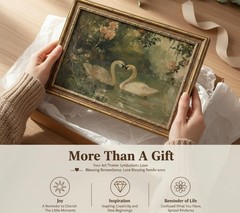 Vintage Gold Frame Romantic Swan Canvas Wall Art Classical Lake Couple Swan W…