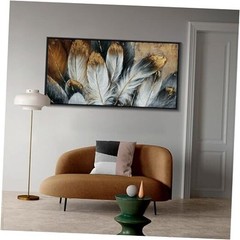 Framed Feather Canvas Wall Art Modern Living Room Bedroom 48L» x 24W» brown-F