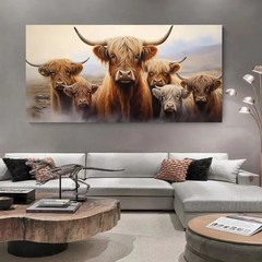 Family of Highland Cows Canvas Painting Wall Picture Canvas Wall Art Home Decor
