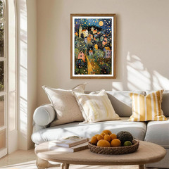 Vibrant Klimt Style Night Village Canvas Art for Home & Office 20×30 In