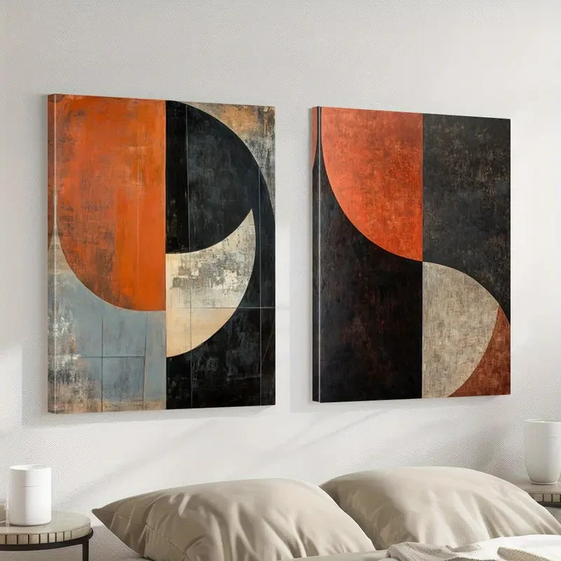 2pcs Bold Brown Black Red Beige Golden Wall Art Canvas Unframed