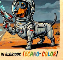 Retro Movie Poster, Classic 1950s Cinema Print, Galactic Dogs, 8″ x 10.5″