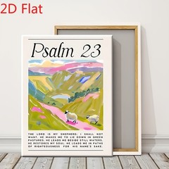 Psalm 23 Sheep Landscape Canvas Art, Colorful Christian Farmhouse Faith Decor