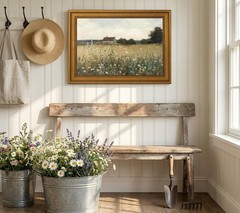Gold Framed Country Cottage Canvas Wall Art, Vintage Rustic Farmhouse Paintin…