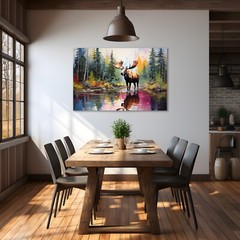 Moose Watercolor Painting Print Canvas Wall Art Wildlife Animals Lodge Decor