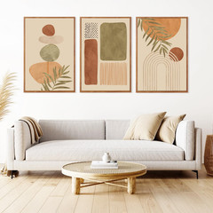 Boho Sage Abstract Framed Canvas Art for Living Room, Bedroom, Dining Room
