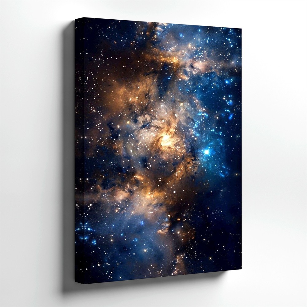 Wall Art Galaxy Nebula Space Stars Cosmic Blue Gold Celestial Poster Print Decor