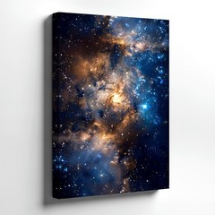 Wall Art Galaxy Nebula Space Stars Cosmic Blue Gold Celestial Poster Print Decor