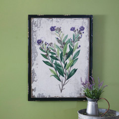 Framed Flower Wall Decor Botanical Wild Indigo Branch Print on Wood