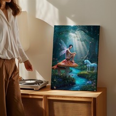 In A Magical Forest, A Whimsical Fairy With Translucent Wings Perches Wall Art