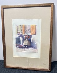 Antique 1912 Mortimer Menpes Print «On the Quay at Pont-Aven» France Framed