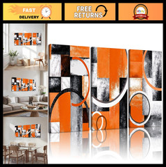 Orange Geometric Wall Art Set of 3 – 12×16 Inch Abstract Canvas Prints, Modern M