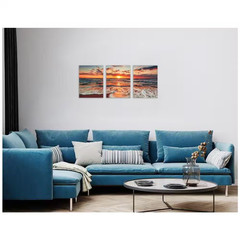 3-Piece 12 In. X 16 In. Framed Beach Ocean Sunrise Canvas Wall Art Set, Seascape