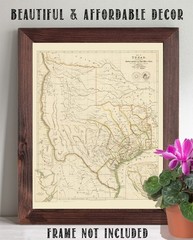 Texas Republic Map 1841 Vintage State Cartography Historic Wall Art