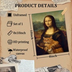 Funny Mona Lisa Cat Wall Art, Vintage Renaissance Mona Lisa Holding Orange Ta…