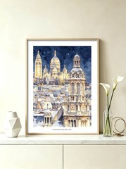 Set of 2 Paris Sacre Coeur Montmartre Louvre Museum Watercolor Art Print 12X16″
