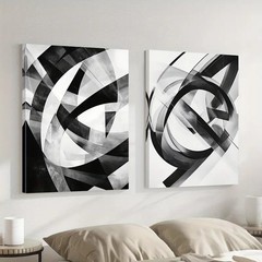 2pcs Black White Gray Beige Brown Abstract Wall Art Canvas Unframed