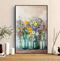 Canvas Wall Art FLOWERS IN BOTTLES Farmhouse Country Primitive 12 x 16 357