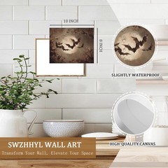 Vintage Bat Halloween Wall Art, Gothic Bat Full Moon Canvas Print, Rich Tones…