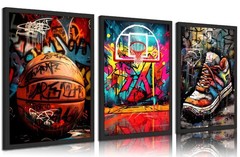 3pcs Basketball Graffiti Canvas Wall Art Basketball Court Sneakers Posters Pr…