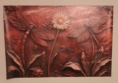 Dragonflies Flower Bronze Sculpture Rustic Canvas 12x18in Unframed Poster