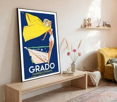 Grado Italy Vintage Travel Poster Beach Scene Art Print Retro Coastal Wall Art