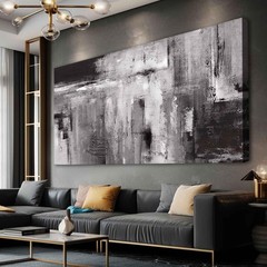 Black Abstract Wall Art Living Room Decor Painting 29″x 58″ White Abstract Gr…